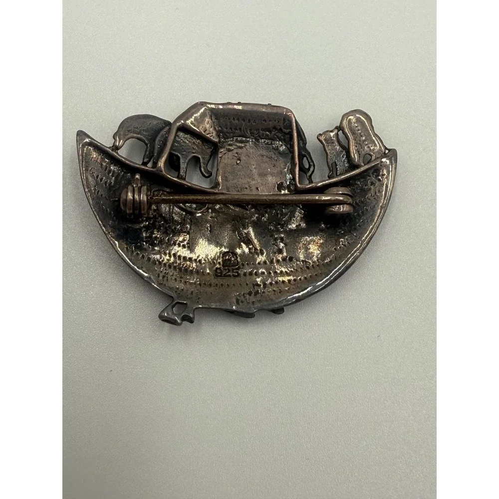 Sterling Silver Noah's Ark Brooch 925 Animal Pin Vintage Religious Jewelry‎